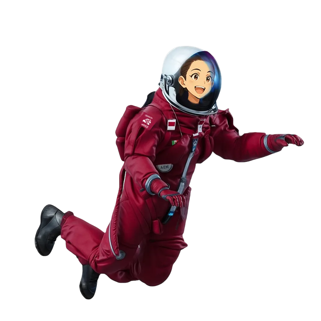 A floating astronaut in a space suit